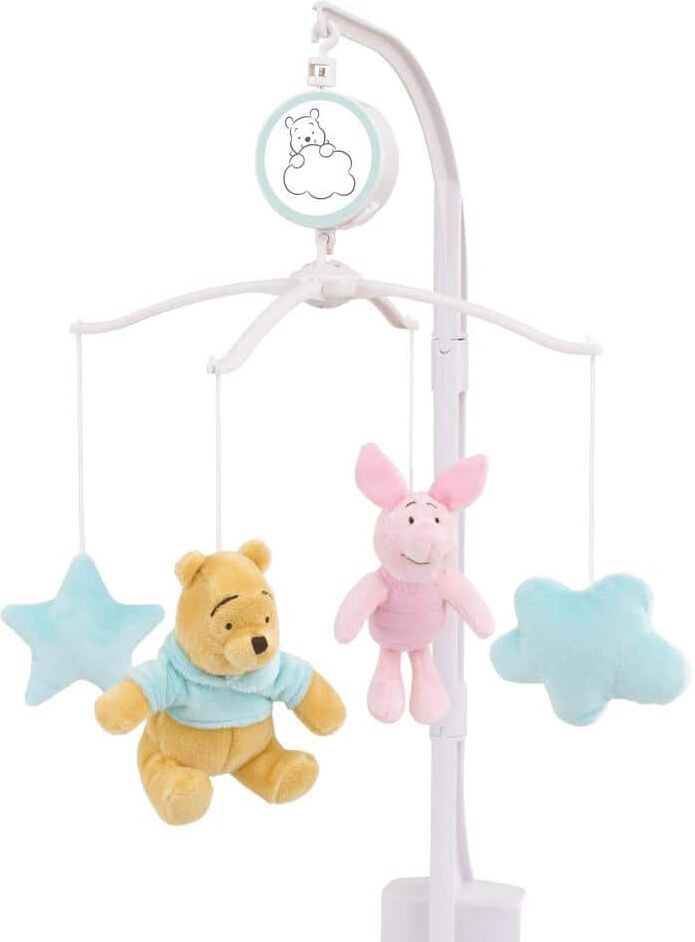 Disney Winnie the Pooh Hello Sunshine Nursery Musical Mobile with Plush Winnie the Pooh, Piglet and Aqua Cloud and Stars