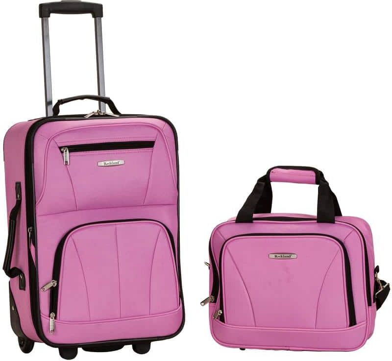 Rockland Fashion Expandable 2-Piece Carry On Softside Luggage Set, Pink