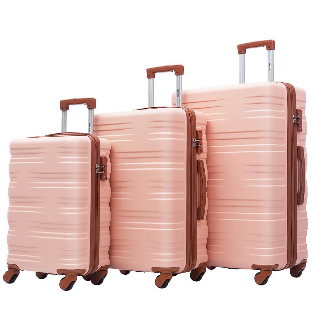 Merax Baby Pink Lightweight 3-Piece Expandable ABS Hardshell Spinner Luggage Set with 3-Step Telescoping Handle and TSA Lock