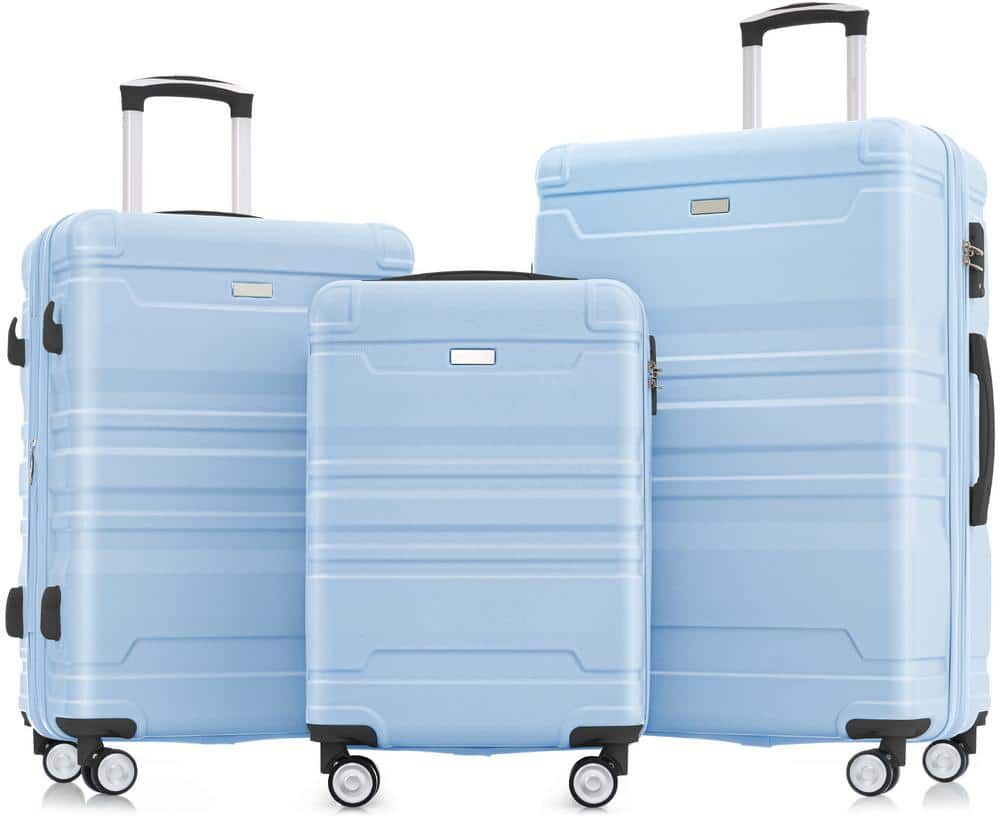 Merax Baby Blue Lightweight 3-Piece Expandable ABS Hardshell Spinner Luggage Set with TSA Lock