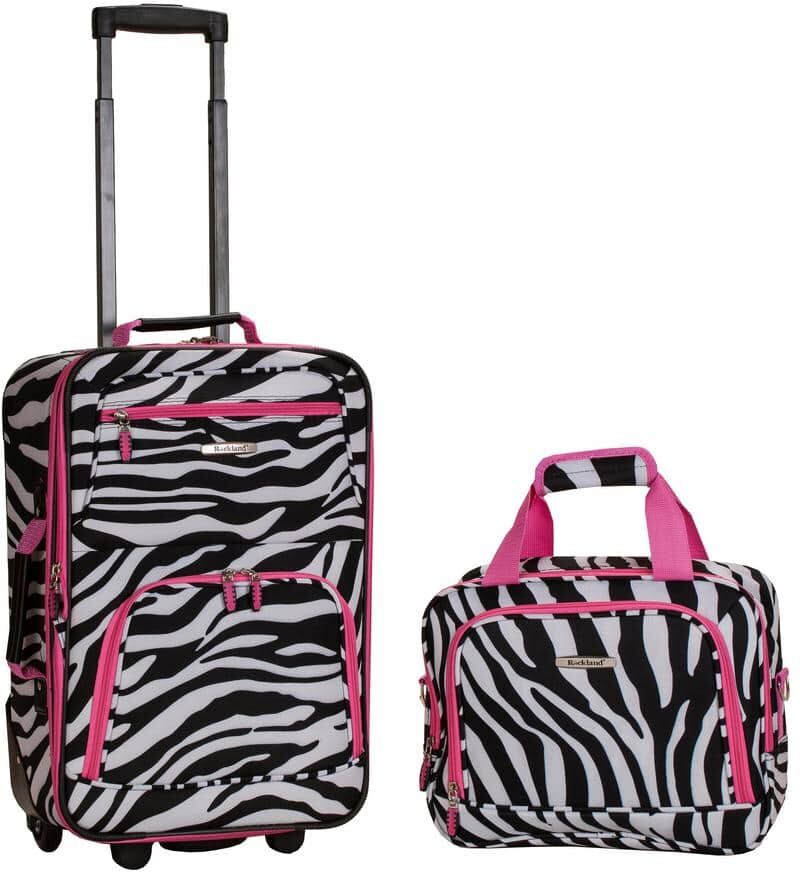 Rockland Fashion Expandable 2-Piece Carry On Softside Luggage Set, Pink Zebra