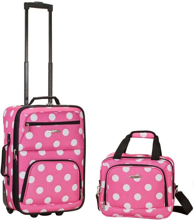 Rockland Fashion Expandable 2-Piece Carry On Softside Luggage Set, Pink Dot