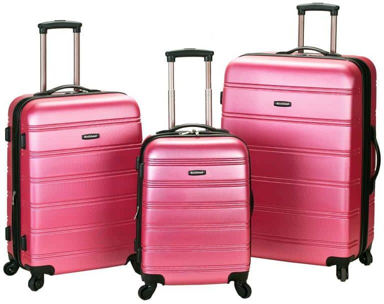 Rockland Melbourne 3-Piece Hardside Spinner Luggage Set, Pink