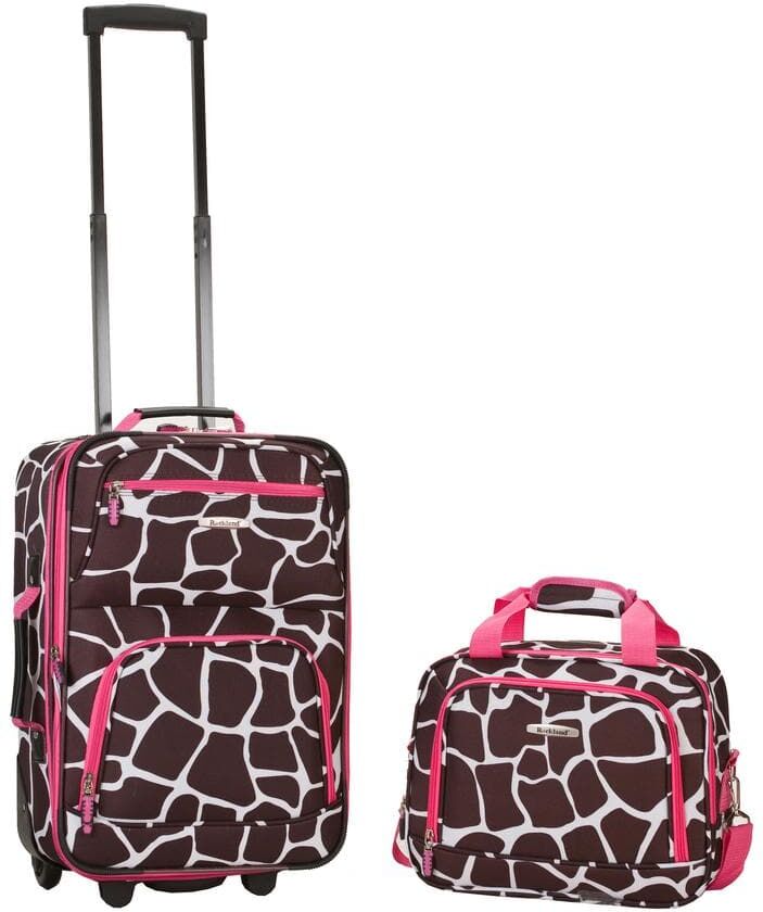 Rockland Fashion Expandable 2-Piece Carry On Softside Luggage Set, Pink Giraffe