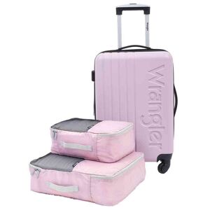 Wrangler 3pc EXPANDABLE ROLLING CARRY-ON SET with 2 PackING CUBES and SPINNER WHEELS (CARRY-ON), Purple