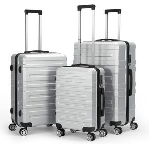 HIKOLAYAE Hardside Spinner Luggage Sets in Silver, 3 Piece, TSA Lock