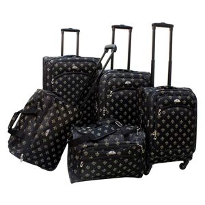 American Flyer Fleur de Lis 5-Piece Spinner Luggage Set, Black