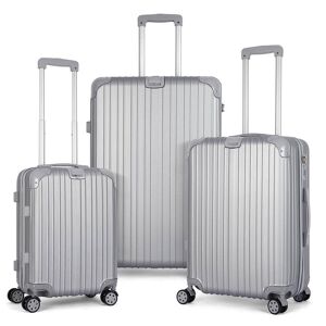 HIKOLAYAE Grand Creek Nested Hardside Luggage Set in Bright Silver, 3 Piece - TSA Compliant