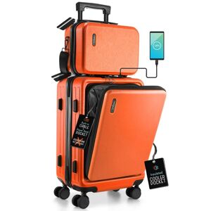 TRAVELARIM 2-Piece Orange Hard Carry-On Weekender Luggage Set Expandable Spinner Airline Approved Suitcase, Exterior USB port