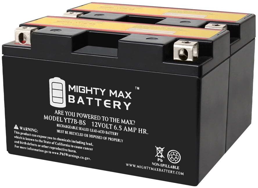 MIGHTY MAX BATTERY YT7B-BS -12 Volt 6.5 AH, 110 CCA, Rechargeable Maintenance Free SLA AGM Motorcycle Battery (2)