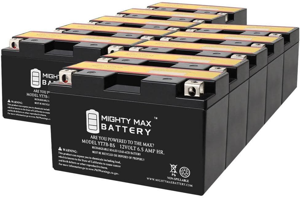 MIGHTY MAX BATTERY YT7B-BS -12 Volt 6.5 AH, 110 CCA, Rechargeable Maintenance Free SLA AGM Motorcycle Battery (10)