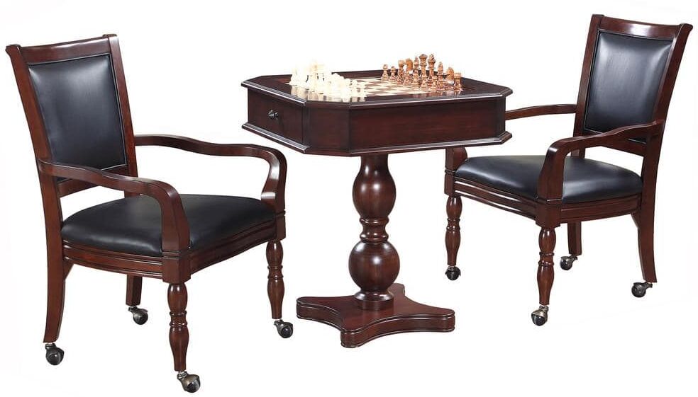 Hathaway Mahogany Fortress Chess, Checkers & Backgammon Pedestal Game Table & Chairs Set