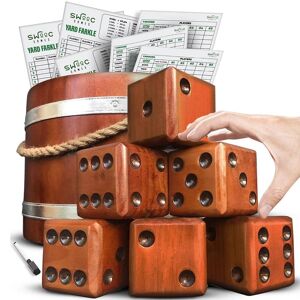 SWOOC Yardzee, Farkle & 20+ Games - Light-Weight Yard Dice Game Set (All Weather) with Wood Bucket, 5 Score Cards, and Marker