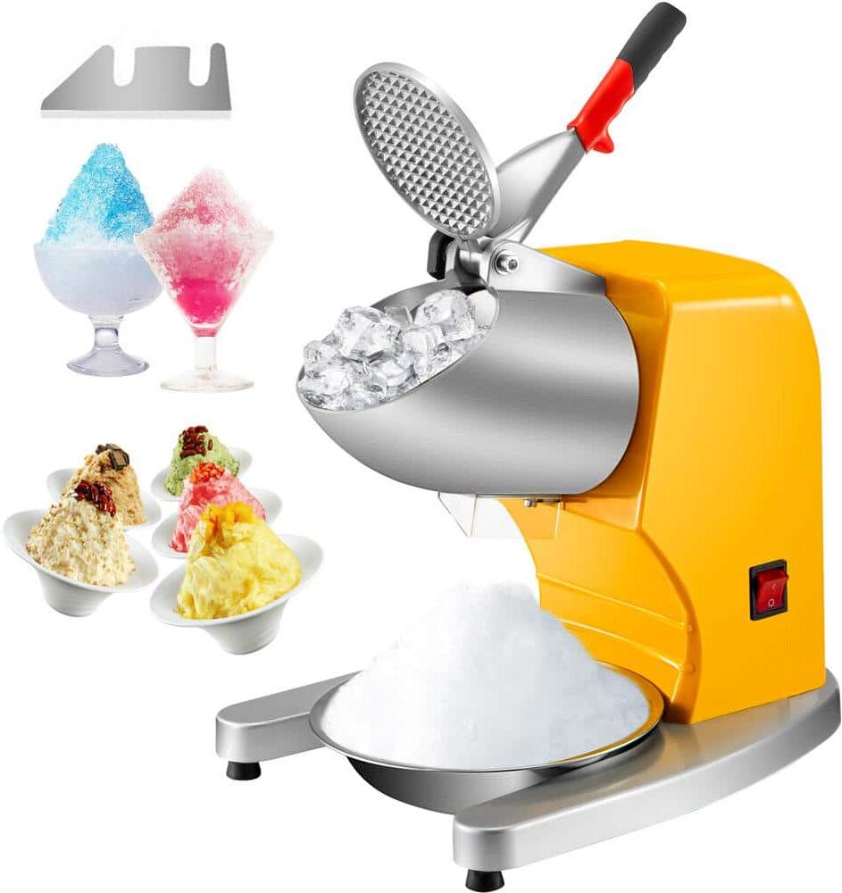 VEVOR 150 oz. Capacity Electric Ice Shaver Crusher 1450 RPM Snow Cone Machine 210 LB/H Yellow Shaved Ice Machine, 300 W