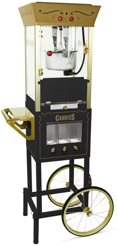 Nostalgia Vintage Collection 600-Watt 8-oz. Black Popcorn Machine Cart with Candy and Snack Dispenser