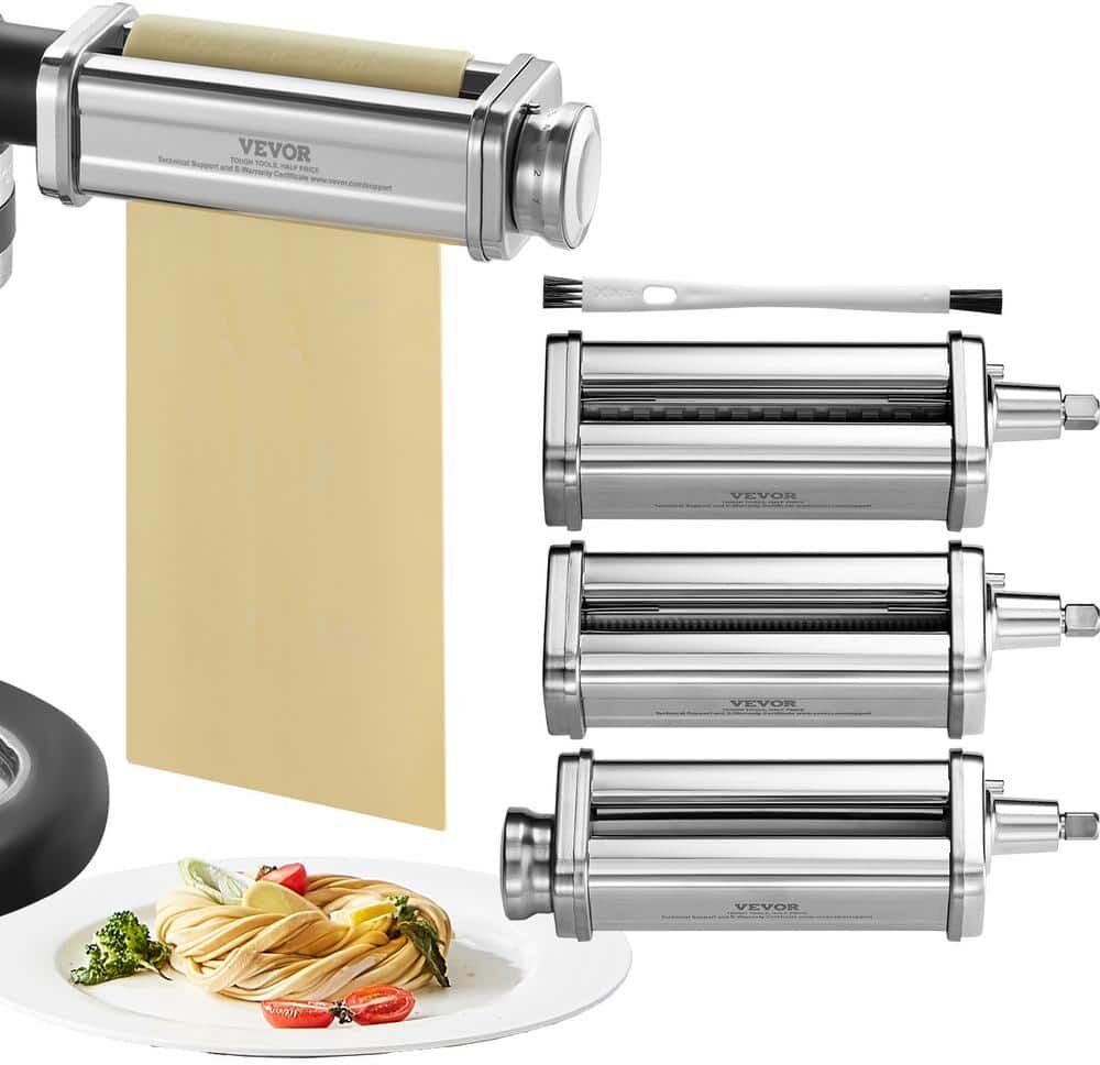 VEVOR Stainless Steel Pasta Roller Cutter Attachment KitchenAid Stand Mixer 8-Adjustable Thickness Knob Pasta Maker (3-Pieces)