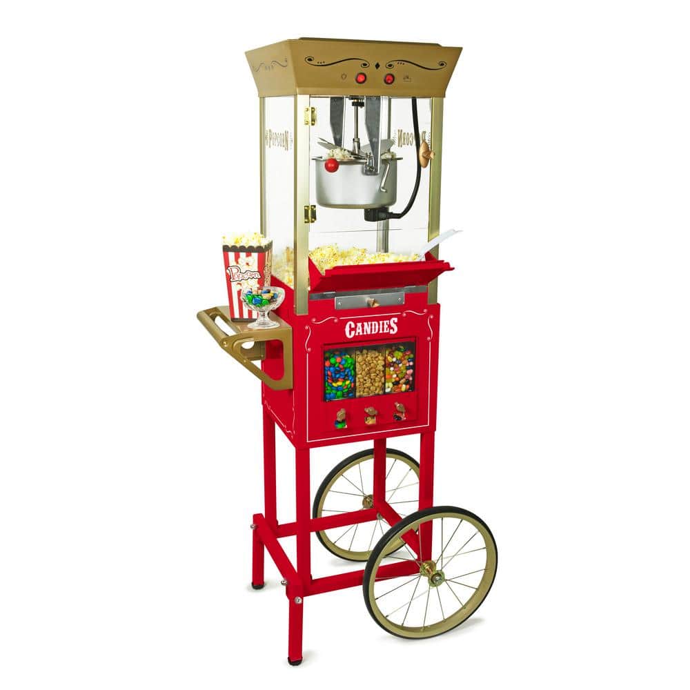 Nostalgia 8 oz. Popcorn Machine Cart with Candy Dispenser, Red