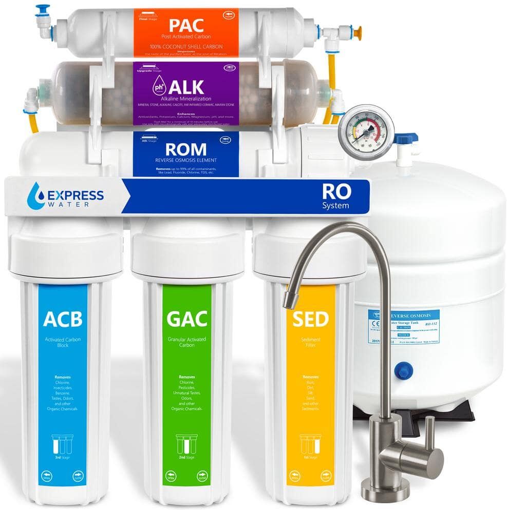 Express Water Reverse Osmosis Alkaline Water Filtration System - 10 Stage RO Water Filter with Faucet and Tank - 100 GPD