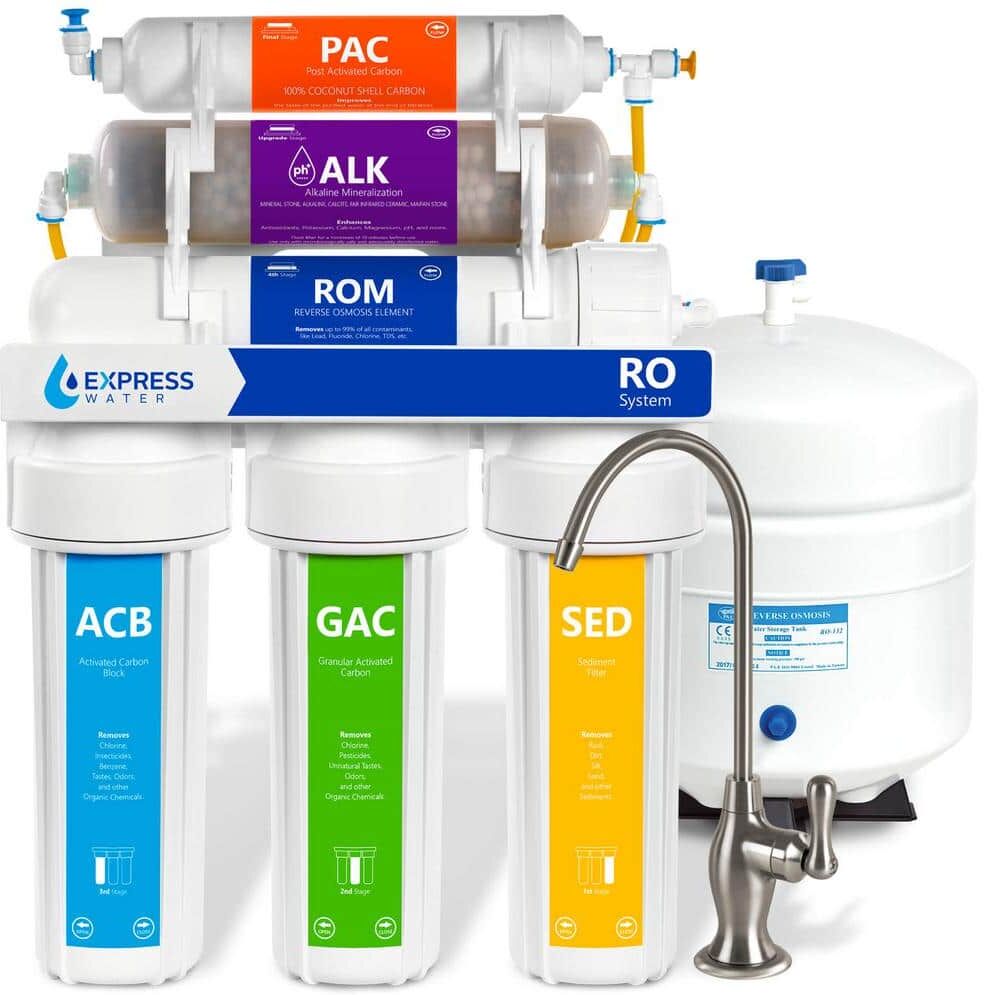 Express Water Reverse Osmosis Alkaline Water Filtration System - 10 Stage RO Water Filter with Faucet and Tank - 100 GPD