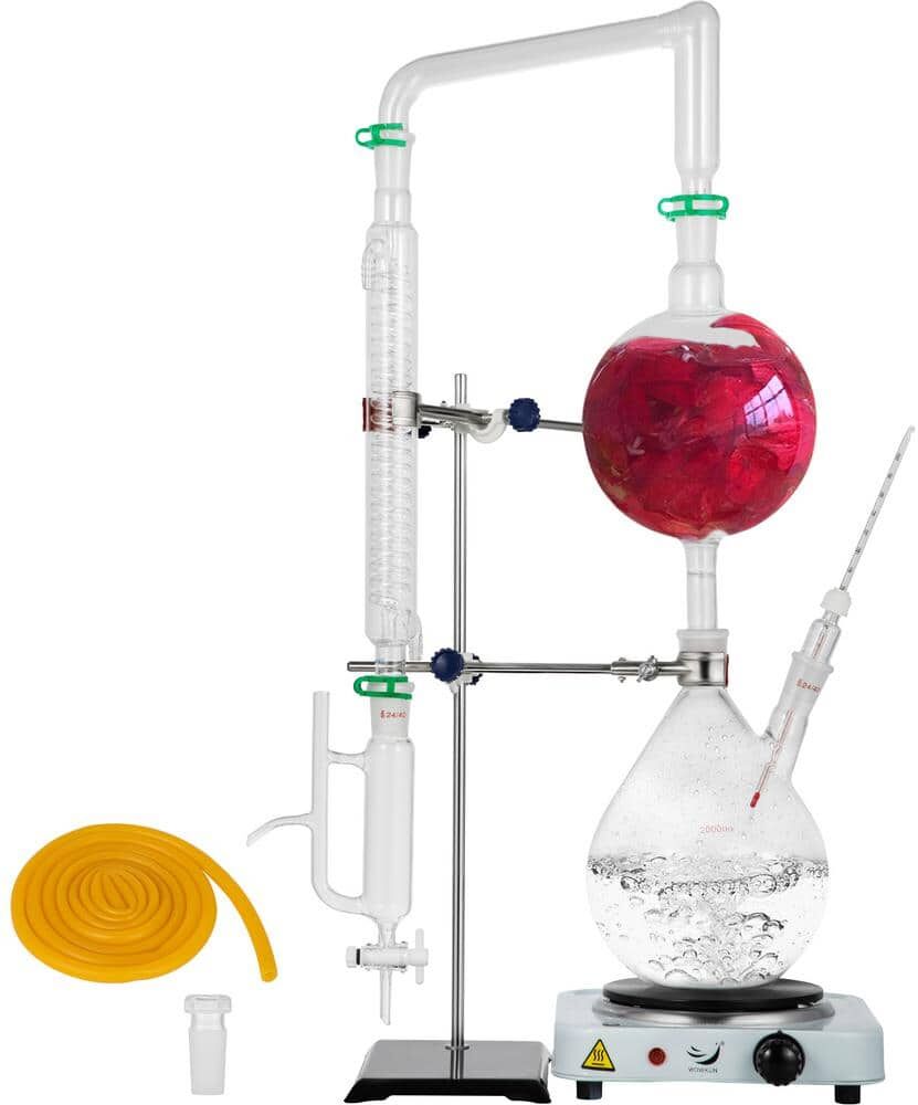 VEVOR 2.11 Qt. Lab Glassware Distillation Kit 24/40 Joints Oil Distiller Electronic Heating Stove for Research Centers