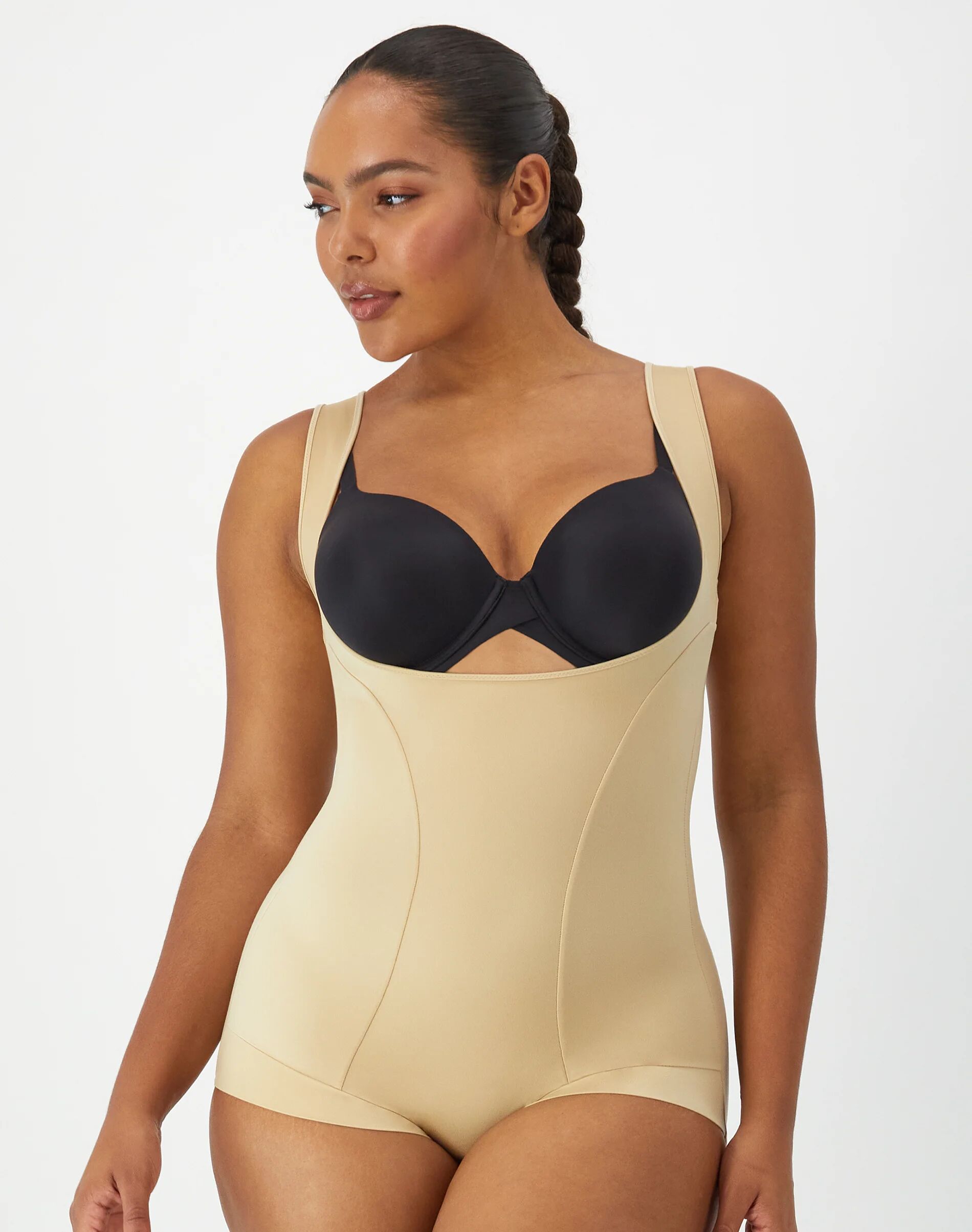 Maidenform Open Bust Ultra-Firm Body Shapewear Beige XL Women's