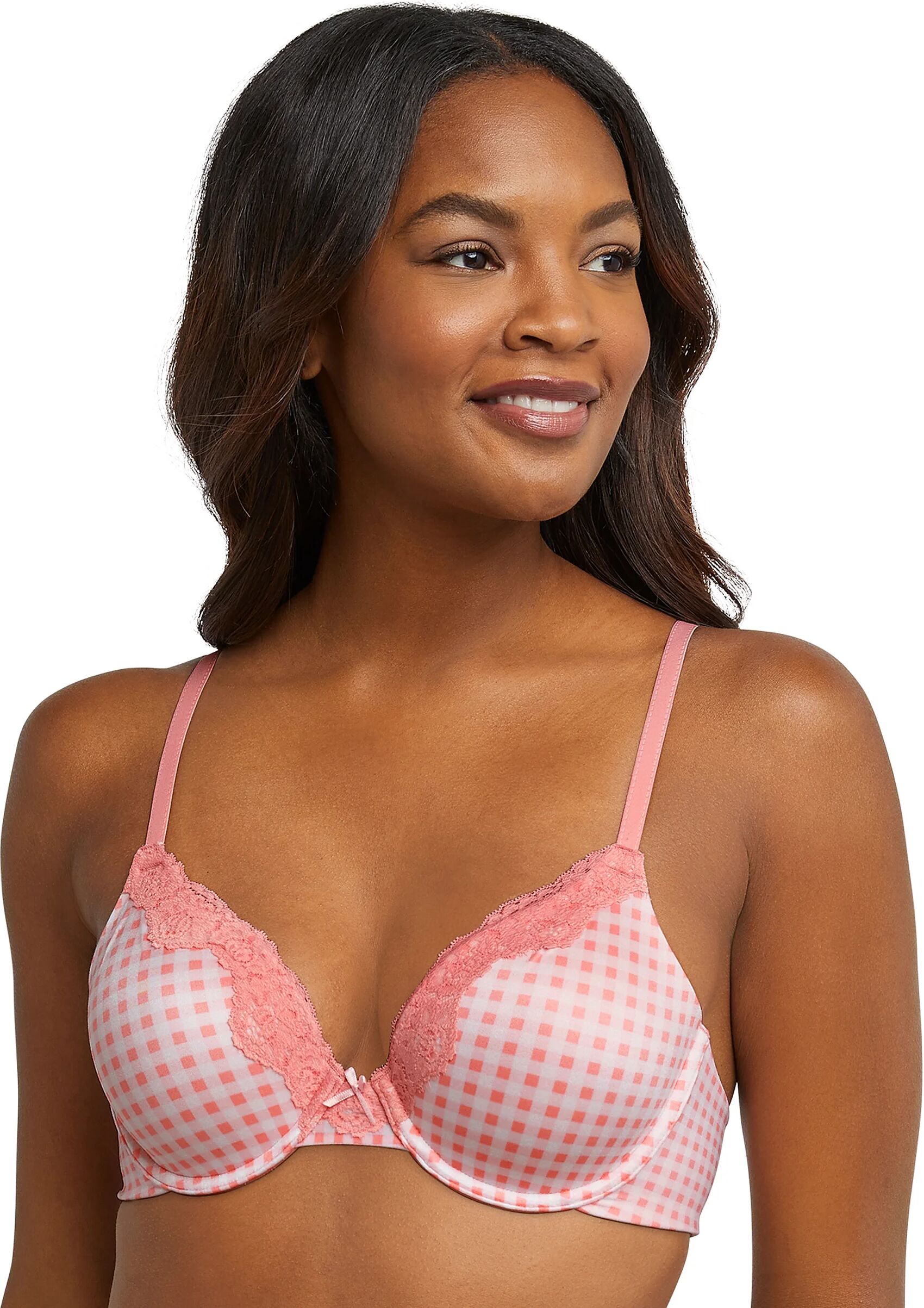 Maidenform Comfort Devotion Convertible Underwire Bra, Full Coverage Gingham Print/Rose Bloom Pink/Ballerina Slipper 38C Women's