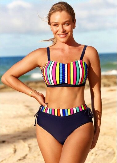 unsigned Rainbow Color High Waisted Striped Bikini Set