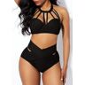 unsigned Cage Neck High Waist Cross Front Bikini Set