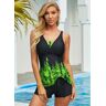 unsigned Plant Print Spaghetti Strap Tankini Set