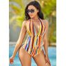 unsigned Striped Halter Neck One Piece Swimwear