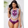 unsigned Dashiki Print Cutout Waist One Piece Swimwear