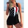 unsigned American Flag Print Cross Strap Tankini Set