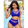 unsigned Blue Net Stitching High Waisted Bikini Set