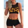 unsigned Mesh Stitching Leopard Mid Waist Bikini Set