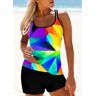 unsigned Colorful Geometric Print Spaghetti Strap Tankini Set