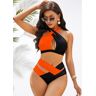 unsigned Orange High Waisted Cross Strap Bikini Set