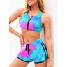 unsigned Tie Dye Print Zipper Closure Bikini Set