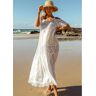 unsigned Lace Stitching Cold Shoulder Solid Beach Dress