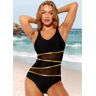 unsigned Mesh Stitching Black Contrast One Piece Swimwear