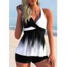 unsigned Color Block Ombre Cross Front Tankini Top