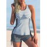 unsigned Light Grey Drawstring Side Striped Tankini Set