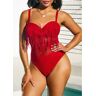 unsigned Lace Stitching Tassel Red One Piece Swimwear