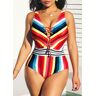 unsigned Lace Up Striped Wide Strap One Piece Swimwear