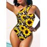 unsigned Sunflower Print Leopard Wide Strap One Piece Swimwear