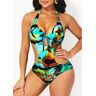 unsigned Halter Animal Prints Multi Color One Piece Swimwear