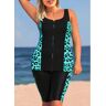 unsigned Leopard Cyan Zipper Closure Tankini Set