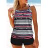 unsigned Cross Strap Multi Color Tribal Print Tankini Top