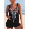 unsigned Multi Color Double Straps Tribal Print Tankini Top