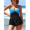 unsigned Ring Decoration Black Contrast Lace Stitching Tankini Top