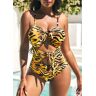 unsigned Multi Color Tie Front Cutout One Piece Swimwear